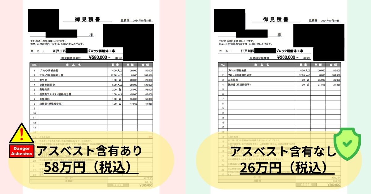 アスベスト含有の有無｜実際の見積書