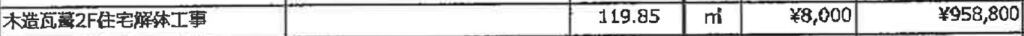 見積書の本体工事費 （古家付き土地の解体の場合）