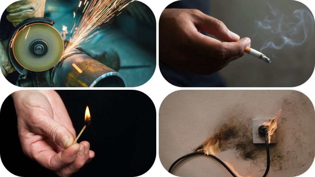 溶接・たばこ・放火・電気配線　の火災要因イメージ画像