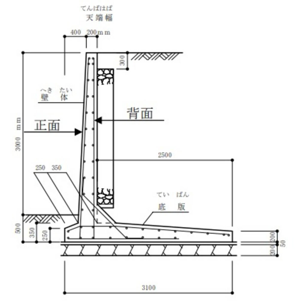 L型擁壁の構造図