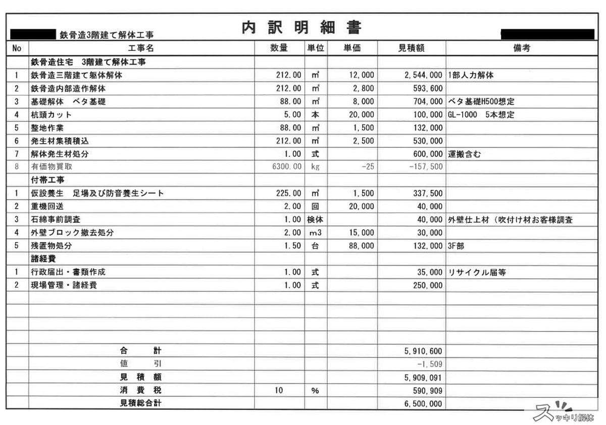 東京都台東区 杭頭カットの事例の見積書02